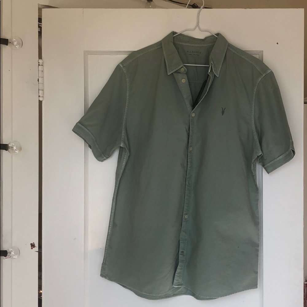 AllSaints short sleeve Thyme Green button up shirt